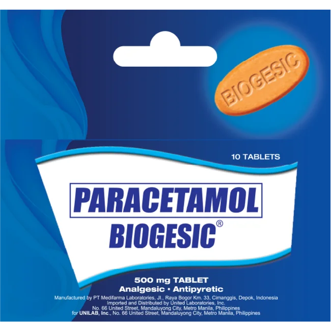 Unilab Biogesic 10 Tablets - 500mg Paracetamol for Quick Relief of Headache and Fever, Safe for Preg