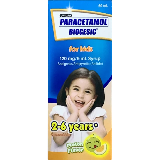 Biogesic for Kids 120mg Melon Syrup 60ml (for Children's Fever and Pain Relief)