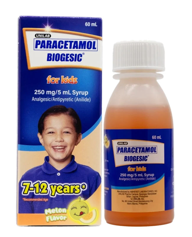 Biogesic for Kids 250mg Melon Syrup 60ml (for Children's Fever and Pain Relief)