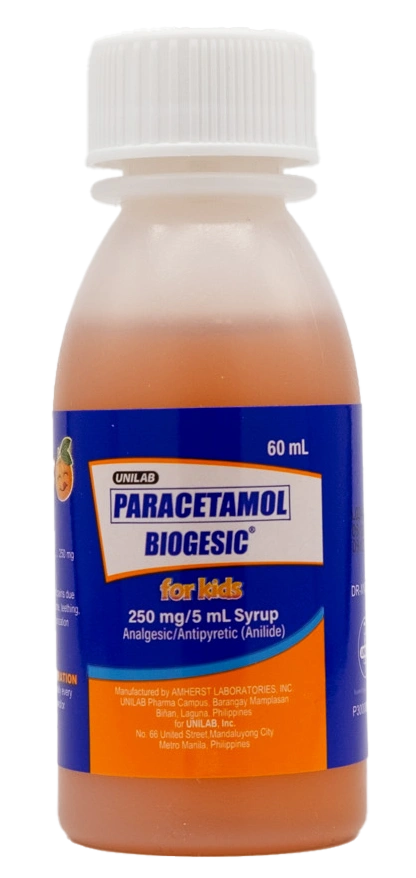 Biogesic for Kids 250mg Orange Syrup 60ml (for Children's Fever and Pain Relief)