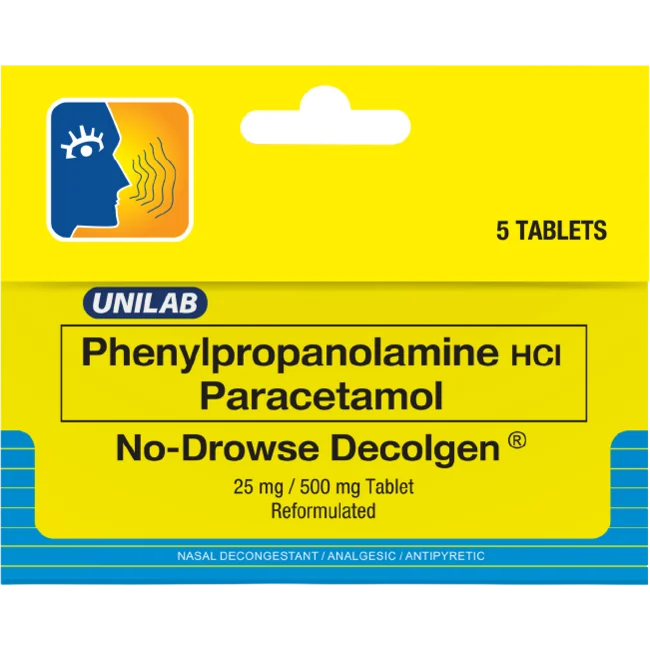 Unilab No Drowse Decolgen 5 Tablets - No-Drowse Relief from Cold & Sinusitis Symptoms