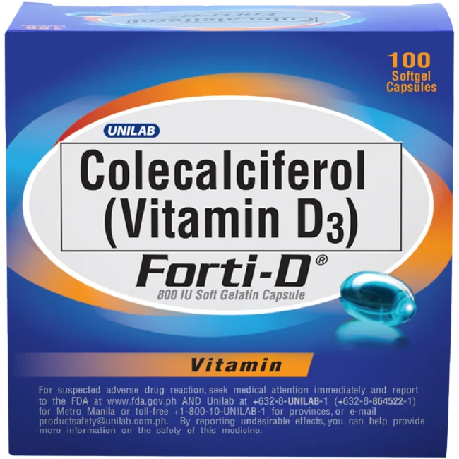 Unilab Forti-D 800IU 100 Tablets - For Defense Against Long-term Diseases and Treatment of Vitamin D