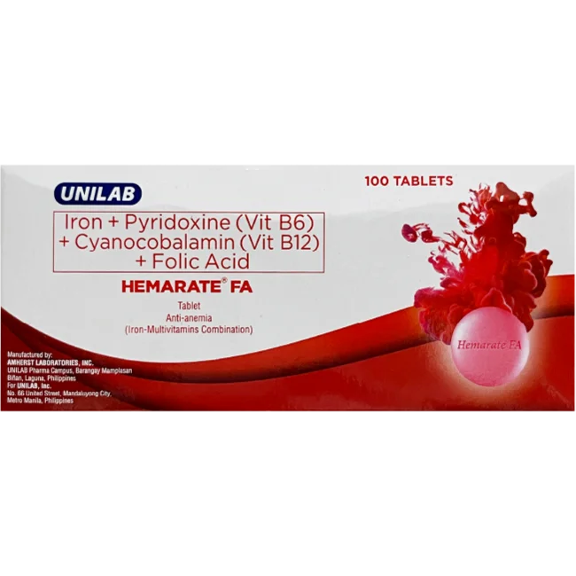 Hemarate FA 100 Tablets (Iron+Vitamin B-Complex + Folic Acid that helps prevent Iron Deficiency Anem