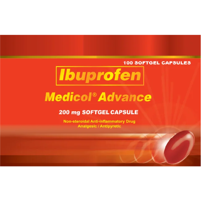 Unilab Medicol Advance 200mg Ibuprofen 100 Capsules - Quick Relief Migraine, Toothache, Dysmenorrhea