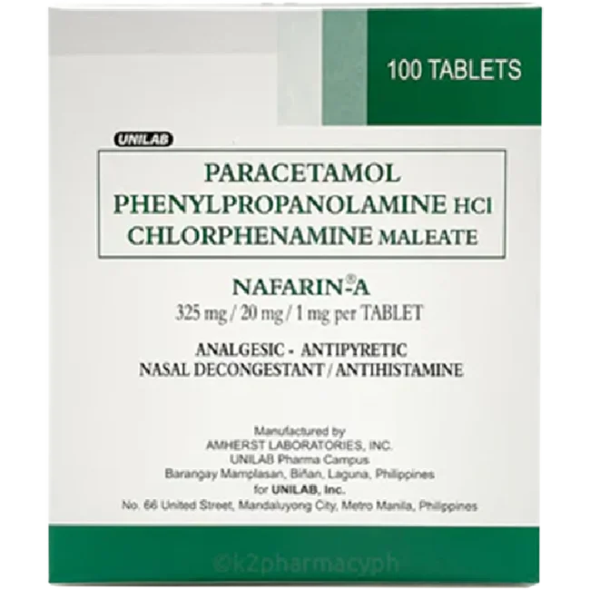 Nafarin-A Phenylpropanolamine HCl Chlorphenamine Maleate Paracetamol 100s