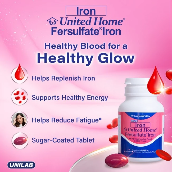 United Home Fersulfate' (Iron) 100 Tablets (For Iron Deficiency Anemia and Healthy Blood)