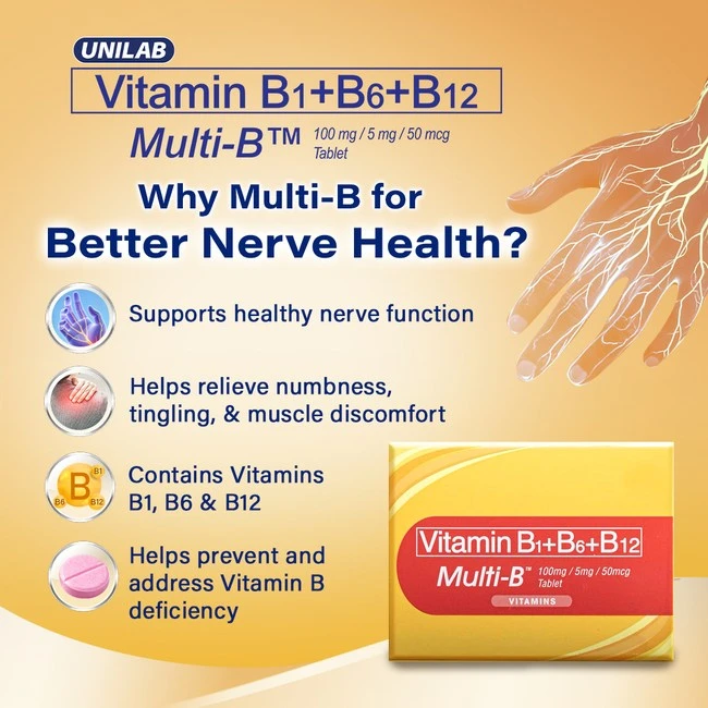 United Home Multi-B Vitamin B Complex (B1+B6+B12) 100 tablets (For Nerve Pains)