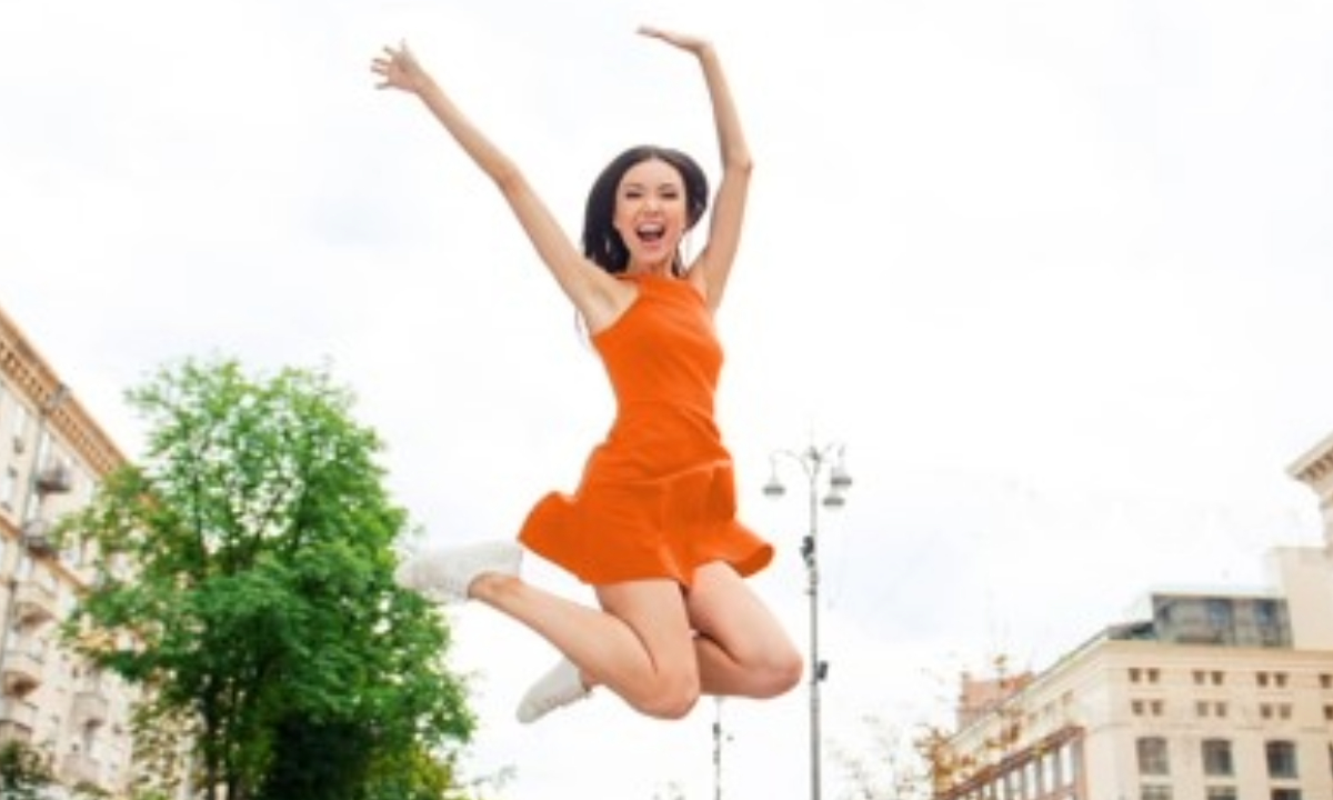 woman jumping high